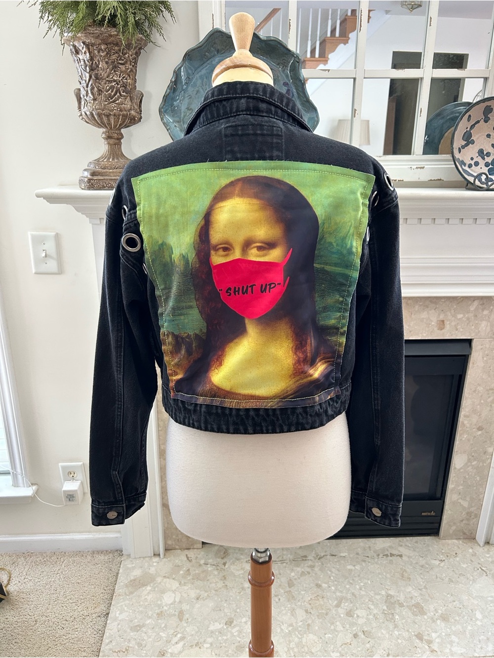 American Bazi Black Cropped Denim Jacket